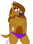  3:4 anthro areola bikini breasts camel_toe canid canine canis catdog_(series) clothing domestic_dog fan_character female hair link420 mammal navel nickelodeon nipples panties pinup pose scarlett_(link420) solo swimwear thick_thighs underwear 