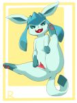  &lt;3 &lt;3_eyes 3:4 anus blue_body blue_fur clitoris cute_fangs eeveelution fangs female feral flat_chested fur genitals glaceon happy hi_res leg_markings markings nintendo open_mouth paws pok&eacute;mon pok&eacute;mon_(species) presenting presenting_pussy pussy rapel sharp_teeth smile socks_(marking) solo spread_pussy spreading teeth toony video_games 