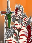  3:4 anthro armor big_breasts breasts cleavage clothed clothing equid equine fallout_equestria female gun hand_on_hip headgear helmet loincloth mammal mantamasters-art my_little_pony project_horizons rampage_(fallout_equestria) ranged_weapon smile solo spikes weapon wide_hips zebra 