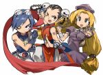  3girls bandages bell beret black_hair blonde_hair blue_hair fang fatal_fury hair_bell hair_ornament hat li_xiangfei long_hair may_lee multiple_girls shijou_hinako short_hair sleeveless the_king_of_fighters ysk! 