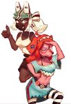  2020 absurd_res ahoge anthro bf_109_(hideki_kaneda) breasts brown_body brown_eyes brown_fur canid canine canis clothed clothing domestic_dog eyewear female fur gesture glasses hair hat headgear headwear hi_res mammal midriff navel peace_symbol ping-ether pink_body pink_fur red_hair simple_background smile spitfire_(hideki_kaneda) text thumbs_up white_background 
