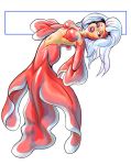  2017 anthro anthrofied bemerry blue_eyes breasts featureless_breasts female goldeen hair hi_res horn marine merfolk navel nintendo open_mouth pok&eacute;mon pok&eacute;mon_(species) red_body simple_background solo transformation video_games white_background 