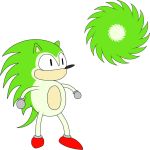  1:1 ambiguous_gender anthro black_eyes black_nose classic_sonic_(universe) clothing donut_steel eulipotyphlan fan_character footwear fur gloves green_body green_fur green_hair grey_gloves hair handwear hedgehog mammal mouthless red_clothing red_footwear red_shoes shoes simple_background solo sonic_the_hedgehog_(series) standing white_body white_fur 