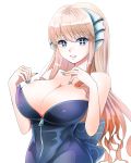  +_+ 1041_(toshikazu) 1girl bangs bare_shoulders blue_eyes blue_nails bone_collection breasts hands_up large_breasts long_hair paira_(bone_collection) parted_lips sidelocks solo standing very_long_hair white_background zipper 