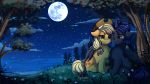  2020 applejack_(mlp) clothing cowboy_hat cutie_mark duo equid equine friendship_is_magic full_moon hat headgear headwear hi_res hug mammal moon my_little_pony night_sky pridark scenery sitting smile star stetson tree 