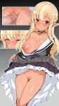  1girl bar_censor blonde_hair blush breasts censored choker clothes_lift dark-skinned_female dark_skin dress elf grey_dress hololive imminent_penetration imminent_vaginal large_breasts lifted_by_self long_hair looking_at_viewer mosaic_censoring mp150_plus multicolored_hair nipples official_alternate_costume penis pointy_ears pussy red_eyes sailor_collar shiranui_flare shiranui_flare_(street) streaked_hair striped_clothes striped_dress vertical-striped_clothes vertical-striped_dress virtual_youtuber white_hair 
