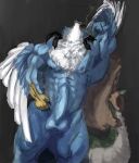 anthro big_muscles big_penis canid canine chimera chojuro_kon claws drakei genitals hi_res male mammal muscular muscular_male penis wings