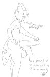 annoyed anthro balls big_balls big_penis dialogue foreskin genitals hi_res huge_balls huge_penis humanoid_genitalia humanoid_penis hybrid hyper hyper_balls hyper_genitalia hyper_penis kit_zirana lakthederg line_art male monochrome penis ringcat solo vein veiny_penis