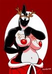 anthro big_breasts big_butt breasts butt cetacean christmas clothed clothing dc_comics dolphin female holidays looking_at_breasts looking_at_self mammal marine narrowed_eyes navel oceanic_dolphin orca orca_(dc) reindeer_antlers reindeer_costume santa_coat smile solo toothed_whale topless transient001 wide_hips