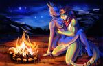 2024 2_horns amethystthedragon anthro anthro_on_anthro anthro_penetrated anthro_penetrating anthro_penetrating_anthro balls bandanna bent_arm bent_legs biceps big_tail black_hair black_horn blue_body blush breast_play breast_suck breasts campfire claws clothing countershade_face countershade_tail countershade_torso countershading cowboy_hat curved_tail detailed_background digital_media_(artwork) digital_painting_(artwork) dragon duo female female_anthro female_penetrated finger_claws fire frill_(anatomy) from_front_position genitals grass green_body hair hand_on_ground hand_on_head hat head_crest head_frill head_horn headgear headwear hi_res holding_partner horn kerchief kiravia kneeling light long_tail looking_at_another looking_at_partner male male/female male_anthro male_penetrating male_penetrating_female mario_bros markings mastery_position mountain mythological_creature mythological_scalie mythology nature neckerchief night nintendo nipple_fetish nipple_play nipple_suck nude_anthro nude_female nude_male obscured_penetration on_ground open_mouth outside penetration penile penile_penetration penis_in_pussy plant scalie sex sitting_on_another spiked_tail spikes spikes_(anatomy) spots spotted_markings spotted_tail star sucking tail tail_markings texshi toe_claws vaginal vaginal_penetration white_body white_countershading wingless_dragon yoshi