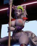 3d_(artwork) animatronic anthro areola arm_warmers armwear breasts canid canine canis clothing collar cuffs_(clothing) dancing digital_media_(artwork) female five_nights_at_freddy&#039;s five_nights_at_freddy&#039;s:_security_breach hi_res jeff0morton machine mammal nightclub nude pole pole_dancing robot roxanne_wolf scottgames solo steel_wool_studios wolf womb_tattoo