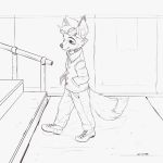  1:1 anthro canid canine eyewear facial_markings fox goggles goggles_on_head head_markings hi_res james_fox jamesfoxbr line_art male mammal markings scarf solo 