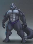  2019 abs anthro armpit_hair big_muscles biped body_hair canid canine canis clothed clothing digital_media_(artwork) front_view full-length_portrait fur grey_body grey_fur happy_trail hi_res male mammal muscular muscular_male nintendo nipples pecs portrait simple_background solo star_fox steen thick_thighs thong topless underwear video_games white_body white_fur wolf wolf_o&#039;donnell 