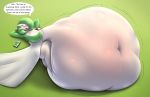  after_vore belly big_belly big_breasts blush breasts deep_navel digital_media_(artwork) drpolice english_text female gardevoir grass green_hair group hair humanoid hyper hyper_belly lying navel nintendo on_back outside overweight pok&eacute;mon pok&eacute;mon_(species) speech_bubble text video_games vore white_body 