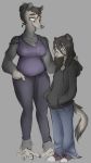  age_difference anne_(middry) anthro barefoot black_clothing black_hoodie black_topwear bottomwear breasts clothed clothing didelphid domestic_ferret duo eyewear footwear fully_clothed fur glasses grey_body grey_fur hair hand_in_pocket hands_in_pockets hi_res hoodie joan_(middry) mammal marsupial middry mustela mustelid musteline open_mouth pants pockets tongue topwear young 