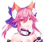  2020 animal_humanoid bee_sempai breasts bust_portrait canid canid_humanoid canine canine_humanoid caster_tamamo-no-mae cleavage clothed clothing fate_(series) female fox_humanoid fur hair hi_res humanoid inner_ear_fluff looking_at_viewer mammal mammal_humanoid open_mouth orange_body orange_fur pink_hair portrait simple_background tuft white_background white_body white_fur 