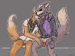  anthro balls blush canid canine canis clothing duo fox fox_mccloud genitals hug humanoid_genitalia humanoid_penis licking male male/male mammal nintendo penis star_fox tongue tongue_out topwear video_games vimes_(artist) wolf wolf_o&#039;donnell 