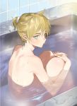 1boy bathing bathtub blonde_hair blue_eyes kagamine_len looking_at_viewer naoko_(naonocoto) nude solo vocaloid water wet 