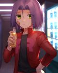  1boy blue_hair bottle denney_(sukeru_ramune) green_eyes highres juice kojirou_(pokemon) pokemon pokemon_(anime) team_rocket 