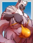  anthro anus ball_tuft balls biceps big_butt big_papa_(paradisebear) bodily_fluids bulge butt chest_tuft clothing digital_media_(artwork) ear_piercing ear_ring facial_piercing fur genitals grey_body grey_fur hair hi_res hyaenid knuxlight looking_at_viewer male mammal mature_male muscular muscular_male nose_piercing nose_ring open_mouth perineum piercing presenting pulling_underwear saliva simple_background solo striped_hyena stripes teeth tongue tuft underwear white_body white_fur white_hair 