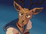  absurd_res antlers beastars black_nose brown_body brown_eyes brown_fur cervid cervine ear_piercing ear_ring fur hi_res horn louis_(beastars) male mammal open_mouth piercing red_deer sailor_moon_redraw_challenge solo vinyllaa 