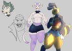 anthro arthropod beastars bee bottomwear breasts canid canine canis clothing do-rag drinking exposed_breasts female flashing goon_(goonie_san) goonie-san group hand_on_hip hi_res hymenopteran insect juice_(disambiguation) legoshi_(beastars) looking_at_viewer male mammal mercy_(goonie-san) midriff mienshao nintendo nipples pok&eacute;mon pok&eacute;mon_(species) shorts sketch skirt thick_thighs video_games wide_hips wolf 