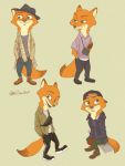  2020 3:4 anthro canid canine clothed clothing disney footwear fox fully_clothed fur green_eyes hat headgear headwear male mammal multiple_poses nick_wilde nklove3104 open_mouth open_smile orange_body orange_fur plantigrade pose red_fox shoes simple_background sitting smile solo standing zootopia 