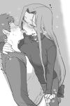  breast_press emiya_shirou fate/stay_night fate_(series) french_kiss glasses handjob kiss long_hair mo_(kireinamo) pants rider 