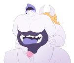  asgore_dreemurr balls barazoku beard blonde_hair blush bodily_fluids boss_monster bovid bulge caprine cum cumshot darkner deltarune duo ejaculation erection facial_hair fur genital_fluids genitals hair hi_res horn king_spade long_ears male male/male mammal multi_mouth open_mouth overweight overweight_male penis redeyedgazer royalty sex simple_background smile stomach_mouth teeth thigh_sex tongue tongue_out undertale video_games white_body white_fur 