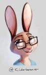  2020 anthro brown_body brown_eyes brown_fur buckteeth bust_portrait cider_(ciderbunart) clothed clothing disney eyewear fan_character freckles fur glasses grey_background hi_res lagomorph leporid mammal open_mouth open_smile pink_nose portrait rabbit s1m simple_background smile solo teeth zootopia 