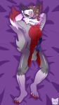  2019 absurd_res anthro balls canid canine canis dakimakura_design digital_drawing_(artwork) digital_media_(artwork) erection fox fur genitals hair hi_res josendall_art looking_at_viewer male mammal nude paws penis red_eyes shadow_(josendall) simple_background solo wolf 