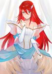  1girl bride bride_(fire_emblem) closed_mouth cordelia_(fire_emblem) dress fire_emblem fire_emblem_awakening fire_emblem_heroes hair_ornament highres kyufe long_hair red_eyes red_hair solo wedding_dress white_dress wing_hair_ornament 