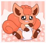  2018 alliwazoo bed blush diaper fangs fur furniture hi_res lying nintendo on_bed open_mouth pawpads pink_pawpads pok&eacute;mon pok&eacute;mon_(species) solo touching_diaper video_games vulpix 