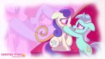  16:9 big_eyes blush bonbon_(mlp) cutie_mark duo earth_pony equid equine estories female female/female friendship_is_magic furniture hi_res horn horse hug lyra_heartstrings_(mlp) mammal my_little_pony pink_background pony simple_background sofa unicorn widescreen 