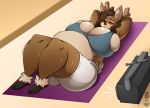  absurd_res anthro belly big_belly big_breasts blush breasts capreoline cervid female hi_res huge_breasts mammal olive_(rawk_manx) pregnant radio reindeer solo superix 