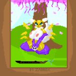  anthro big_breasts blue_eyes breasts cherry_blossom clothed clothing day digimon digimon_(species) digital_media_(artwork) female hand_holding leaf looking_at_viewer meditation melee_weapon pixel_(artwork) plant renamon sitting solo suprised_look sword topless tree weapon zadrex 