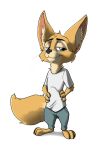  2020 alpha_channel anthro barefoot black_nose bottomwear canid canine cheek_tuft clothed clothing danilo_(tangerine) facial_tuft fennec fox fully_clothed fur head_tuft hi_res inner_ear_fluff mammal neck_tuft pants robcivecat shirt simple_background solo standing t-shirt topwear transparent_background tuft whiskers yellow_body yellow_fur 