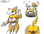  2020 anthro areola blush breasts brown_body butt canid canine canis cindersticks clothing digital_media_(artwork) female fur genitals hair mammal markings nintendo nipples nude pok&eacute;mon pok&eacute;mon_(species) pok&eacute;morph pussy raised_tail simple_background smile solo tongue tongue_out video_games white_body white_fur yamper 