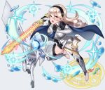  1girl absurdres artist_name bangs blonde_hair breasts cape commentary corrin_(fire_emblem) corrin_(fire_emblem)_(dragon) corrin_(fire_emblem)_(female) eyelashes feet fire_emblem fire_emblem_fates full_body glowing glowing_sword glowing_weapon hair_between_eyes hairband highres holding holding_sword holding_weapon huge_filesize long_hair looking_at_viewer open_mouth pointy_ears red_eyes sarukaiwolf shiny shiny_hair sparkle sword teeth toes tongue weapon 
