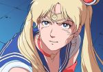  1girl absurdres bishoujo_senshi_sailor_moon blonde_hair blue_eyes choker circlet crescent crescent_earrings derivative_work double_bun earrings gundam heart highres jewelry parody portrait sailor_collar sailor_moon sailor_moon_redraw_challenge screencap_redraw solo style_parody teikoku_jokyoku tsukino_usagi twintails 