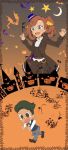  bare_tree bat crescent_moon fangs fleeing halloween highres house katrielle_layton layton&#039;s_mystery_journey moon multiple_houses noah_montol pumpkin scared smile tears tero_(o11q) tree vampire 