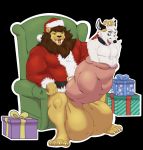  anthro balls big_balls big_penis bottomless canid canine christmas clothed clothing cock_vore costume duo felid genitals hat headgear headwear hi_res holidays huge_balls huge_penis hyper hyper_balls hyper_genitalia hyper_penis incertusfatum lion male male/male mammal pantherine penile penis santa_costume santa_hat vore 