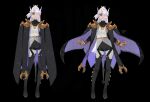  absurdres boots cape detached_sleeves highres long_hair milkytiddyboy original pointy_ears purple_eyes shorts strap sweater tagme thigh_boots turtleneck turtleneck_sweater white_hair 