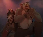  anthro canid canine canis clothed clothing digital_media_(artwork) duo electronics eyes_closed guitar horrorbuns male mammal microphone musical_instrument playing_guitar playing_music plucked_string_instrument rocking_out singing string_instrument topless topless_male wolf 