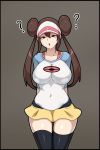  blue_shirt breasts brown_hair creatures_(company) game_freak grow_minion hair_tie hat large_breasts long_hair mei_(pokemon) nintendo pink_hat pokemon pokemon_(game) pokemon_bw2 shirt skirt solo thighhighs thighs twintails 