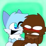 1:1 anthro blue_body blue_eyes blue_fur blue_hair blush blush_lines brown_body brown_fur canid canine carrying_another cartoonish chest_tuft dastarman digital_drawing_(artwork) digital_media_(artwork) duo ethan_(dastarman) fox fur green_background hair hi_res lagomorph leporid looking_at_another male male/male mammal miles_(dastarman) one_eye_closed rabbit simple_background smile toony tuft