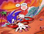 absurd_res anthro archie_comics beach blue_body blue_fur ciipher cloud comic crazy_eyes dialogue english_text eulipotyphlan fur gesture green_eyes hand_gesture hedgehog hi_res male mammal palm_tree plant pointing pointing_at_self running sand sea seashell seaside sega shell solo sonic_the_hedgehog sonic_the_hedgehog_(archie) sonic_the_hedgehog_(comics) sonic_the_hedgehog_(series) text tree water