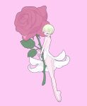  1boy androgynous ass barefoot blonde_hair braid closed_eyes dress expressionless facing_viewer flower full_body highres holding holding_flower king_of_prism kisaragi_louis male_focus nyaasechan otoko_no_ko oversized_object pink_background pink_flower pink_rose pretty_rhythm pretty_series rose short_hair simple_background solo standing white_dress 