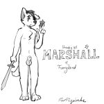 animal_genitalia anthro danny_smoke_in_furry_land eye_scar facial_scar flaccid forfigssake_(artist) genitals hi_res looking_at_viewer male marshall_the_wolf melee_weapon name_drop nipples nude penis ranged_weapon scar sheath shuriken sword weapon