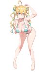  1girl absurdres aningay arm_up armpits blonde_hair breasts florida_bikini green_hair highres large_breasts solo stomach thick_thighs thighs white_background 